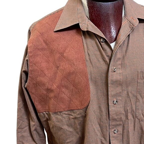Viyella Mens Shooting Shirt Wool Blend Orange Green Houndstooth Long Slv Size Lg - Picture 5 of 9